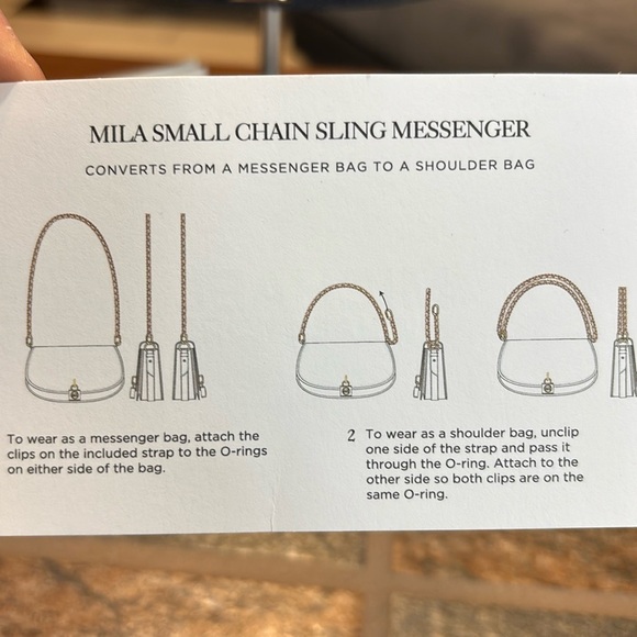 Michael Kors MILA EW Sling Crossbody Handbag Denim Navy/Brown, Chain Link Strap - Picture 4 of 10